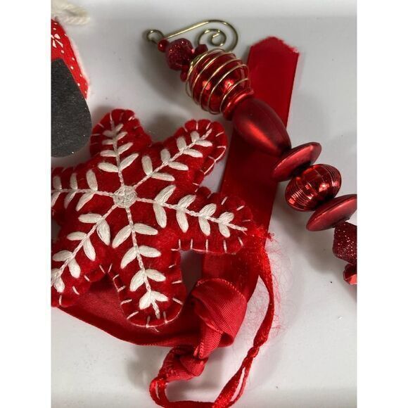 Christmas Ornament Vintage Lot Set of 5 Trees Santa Snowflake Hanging Ornaments - Picture 7 of 8